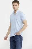Kısa Kol Slim Fit Penye Gömlek - Açık Mavi - 2