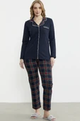 Gömlek Model Ekose Pijama Takım - Lacivert - 1