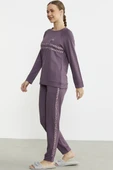 Leopar Çizgili Jogger Pijama Takım - Mor - 5