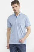 Baskı Detaylı Polo Yaka Tişört - Mavi - 1