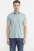 Slim Fit Baskılı Penye Gömlek - Yeşil - 1