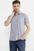 Slim Fit Baskılı Penye Gömlek - Lila - 2