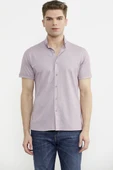 Kısa Kol Slim Fit Penye Gömlek - Açık Lila - 1