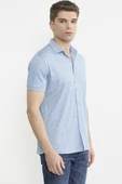 Slim Fit Baskılı Penye Gömlek - Mavi - 4