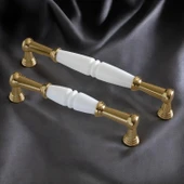 Mobilya Mutfak Kulp Çekmece Dolap  Kulplar Kapak Kulpu Kulbu Gerçek Porselen Beyaz-Altın 128 mm thumbnail 4