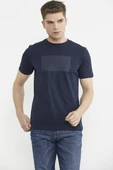 Bisiklet Yaka Baskılı Basic Tişört - Lacivert - 3