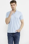 Kısa Kol Slim Fit Penye Gömlek - Açık Mavi - 1