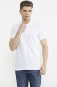 Detaylı Polo Yaka Kısa Kol Tişört - Beyaz thumbnail 2