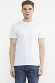 Bisiklet Yaka Baskılı Basic Tişört - Beyaz thumbnail 1