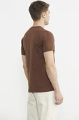 Bisiklet Yaka Baskılı Basic Tişört - Kahve - 5