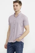 Kısa Kol Slim Fit Penye Gömlek - Açık Lila - 4