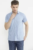 Slim Fit Baskılı Penye Gömlek - Mavi - 1