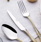 Nehir Lalezar Altın Sade 84 Parça Deri Kutulu Çatal Kaşık Bıçak Seti thumbnail 11