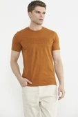 Kabartma Baskı Detaylı Pamuk Tişört - Kiremit thumbnail 3