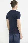 Bisiklet Yaka Baskılı Basic Tişört - Lacivert - 5