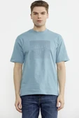 Oversize Baskılı Pamuk Tişört - Mavi thumbnail 1