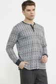 Desen Kombinli Örme Yaka Pijama Takım - Antrasit - 4