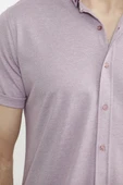 Kısa Kol Slim Fit Penye Gömlek - Açık Lila - 5