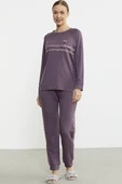 Leopar Çizgili Jogger Pijama Takım - Mor - 2