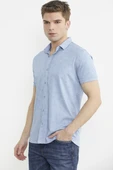 Slim Fit Baskılı Penye Gömlek - Mavi - 3