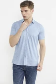 Slim Fit Baskılı Penye Gömlek - Mavi - 2