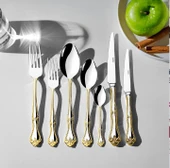 Nehir Lalezar Altın Sade 84 Parça Deri Kutulu Çatal Kaşık Bıçak Seti thumbnail 1