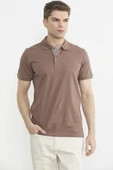 Detaylı Polo Yaka Kısa Kol Tişört - Sütlü Kahve thumbnail 2