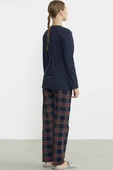 Düz Kombinli Ekose Pijama Takım - Lacivert - 6