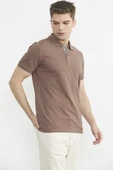 Detaylı Polo Yaka Kısa Kol Tişört - Sütlü Kahve thumbnail 4
