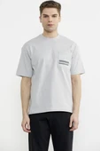 Bisiklet Yaka Oversize Pamuk Tişört - Açık Gri thumbnail 2