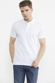 Detaylı Polo Yaka Kısa Kol Tişört - Beyaz thumbnail 1