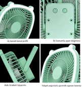 Çok Fonksiyonlu Küçük Vantilatör Aydınlatmalı Ofis Yatak Odası Dış Mekan Kampı İçin Yeşil - 5