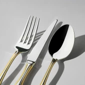 Nehir Lalezar Altın Sade 84 Parça Deri Kutulu Çatal Kaşık Bıçak Seti thumbnail 2