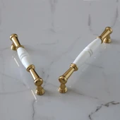 Mobilya Mutfak Kulp Çekmece Dolap  Kulplar Kapak Kulpu Kulbu Gerçek Porselen Beyaz-Altın 128 mm thumbnail 5