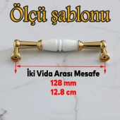Mobilya Mutfak Kulp Çekmece Dolap  Kulplar Kapak Kulpu Kulbu Gerçek Porselen Beyaz-Altın 128 mm thumbnail 2