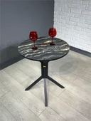 İkra Yuvarlak Luanda Mermer Balkon Masası Mutfak Yemek Masası 60 cm - 2
