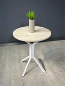 İkra Yuvarlak Traverten Beyaz Balkon Masası Mutfak Yemek Masası 60 cm - 4