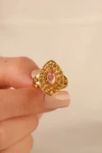 Pembe Taşlı Dorikalı Altın Yüzük drkp001 - 2