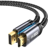 Jsaux 4K Displayport  Dp To HDMI Kablo Adaptörü 2mt Dp HDMI UHD 4K@30Hz/2K@60/1080P@120 Naylon Dp - Hdtv Tek Yönlü Kablo Dell, Projektör, Masaüstü, Amd, Nvıdıa, Lenovo, Hp, Thinkpad Uyumlu CV0047 - 1