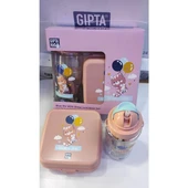 Gıpta Blue-Me Tritan Pipetli Matara + Desenli Beslenme Kabı Set - 2