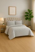Ekol Baklava Model 3 Parça Açık Gri Rengi 1 Yatak Örtüsü (240x250 cm) +2 yastık kılıfı (50x70) cm - 2