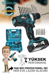 Assur Pro Plus 48vf 6ah 45 Parça Full Setli Çift Bataryalı X-LİNE Metal Şanzımanlı Şarjlı Matkap Vidalama - 3