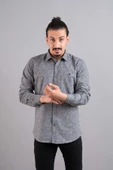 SLİMFİT ERKEK DOKULU KIŞLIK GİZLİ DÜĞMELİ GÖMLEK - 2
