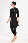 Adasea 251601 Anda Siyah Diresk Kol Fermar Detaylı Yarı Kapalı Battal Tesettür Mayo thumbnail 6