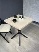 Zeren Kare Traverten Balkon Masası Mutfak Yemek Masası 60 cm - 4