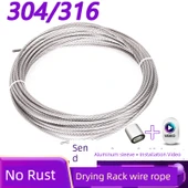 Paslanmaz Çelik Halat Çamaşır İpi - Açık Gri 304 - 12m - 2