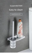 Alüminyum Banyo Tuvalet Fırçası Seti - Delmesiz/Delsiz Mat Raflı - 7