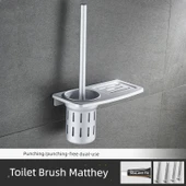 Alüminyum Banyo Tuvalet Fırçası Seti - Delmesiz/Delsiz Mat Raflı - 1