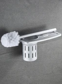 Alüminyum Banyo Tuvalet Fırçası Seti - Siyah Saklama Raflı - Delmesiz/Delsiz - 4