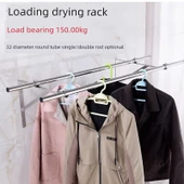 304 Paslanmaz Çelik Balkon Duvara Monte Çamaşır Kurutma Askısı - 3m Çubuk + 15cm Tek Delikli Tripod - 2